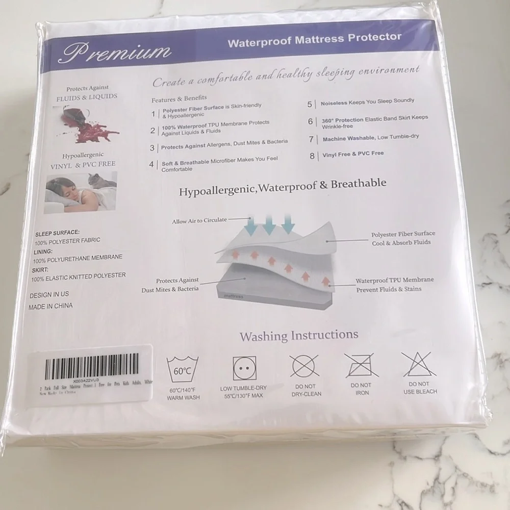 Elelen Waterproof Noiseless Hypoallergenic Mattress Protector Pack 2 Size Full